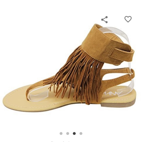 Anna Rebel-1 women's slingback buckled ankle strap fringe suede thong sandals - Picture 3 of 4
